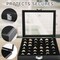 Ring Jewelry Organizer Box – 36 Slot Black Velvet Ring & Earring Display Case with Glass Lid, PU Leather Jewelry Storage Tray, Gift for Women & Girls